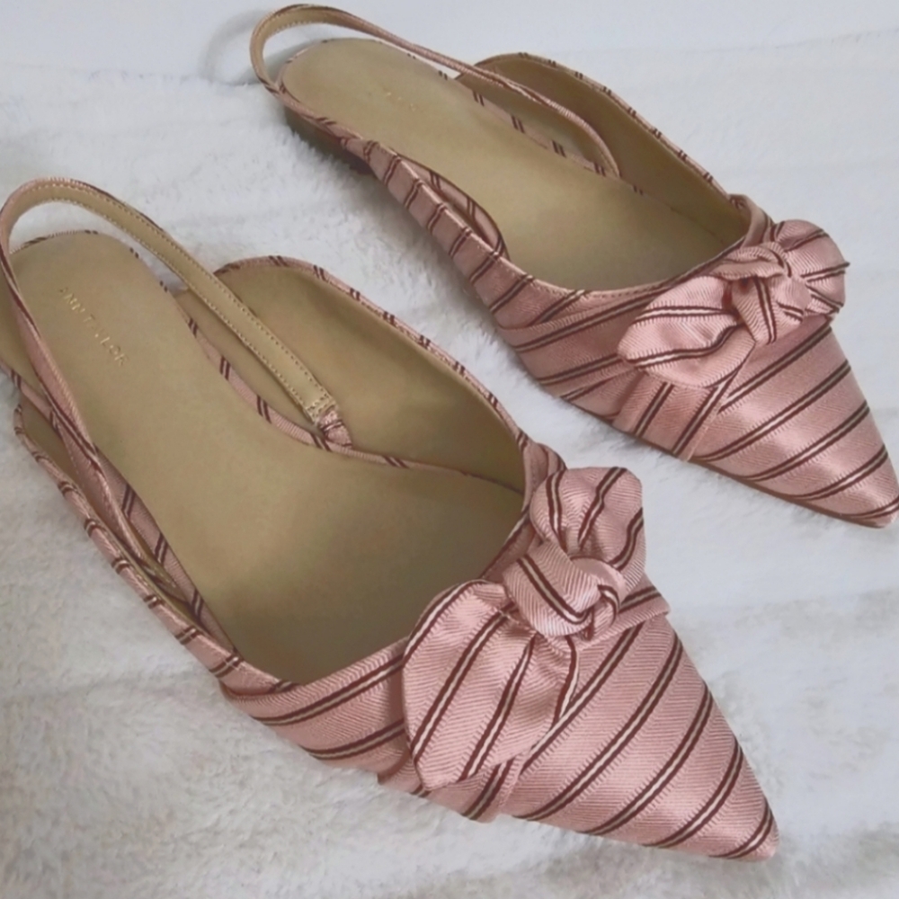 Ann Taylor Hermione Luminous Blush Striped Bow Pointed Toe Slingback Flats